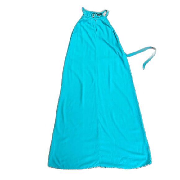 Eileen Fisher Jade Green-Blue Keyhole Halter-Style Belted Midi Dress Size XXS - Picture 10 of 12